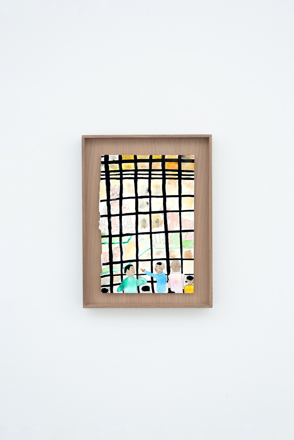 'Spectacle 1', 2017, detail Nicola Frimpong  watercolour, ink, (21cm x 29cm) on walnut timber tray, (28cm x 36cm x 4cm)