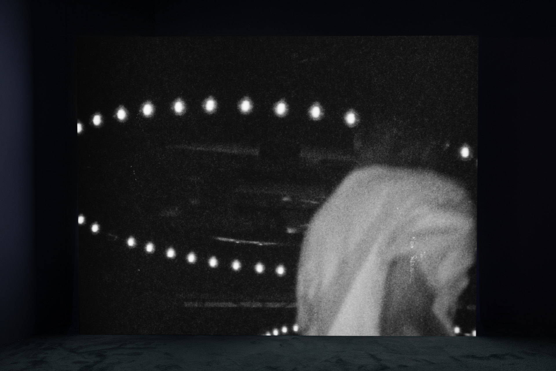  Peng Zuqiang, Sight Leak, Installation View, 2022, single-channel video installation, b&w 16mm and super 8mm film transferred to HD video, 12:15