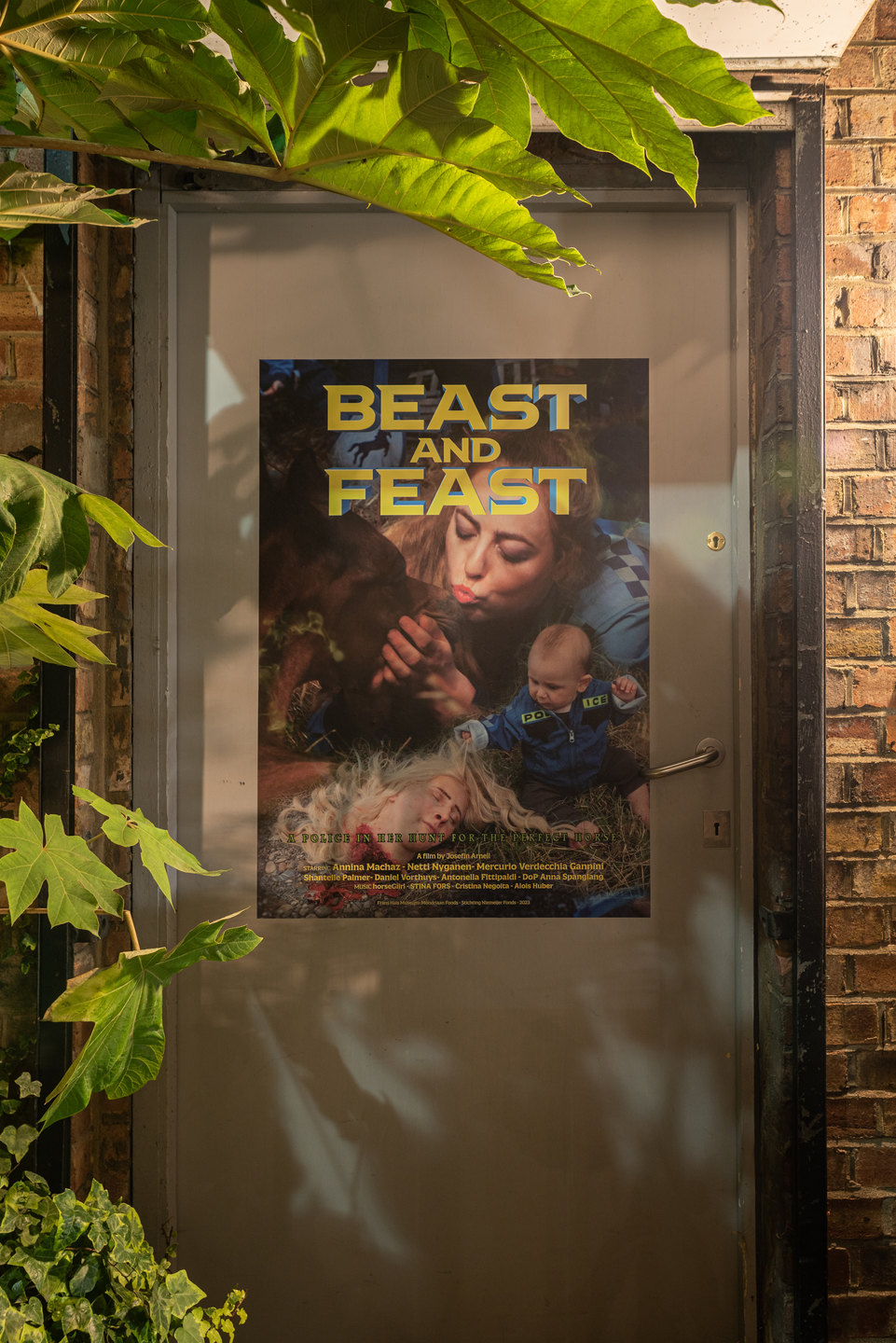 Josefin Arnell, Exhibition view, Beast and Feast, Poster, 2023, digital print on adhesive vinyl