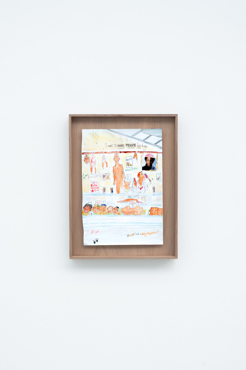 'Factory 2', 2012, Nicola Frimpong  watercolour, ink, (21cm x 29cm) on walnut timber tray, (28cm x 36cm x 4cm)
