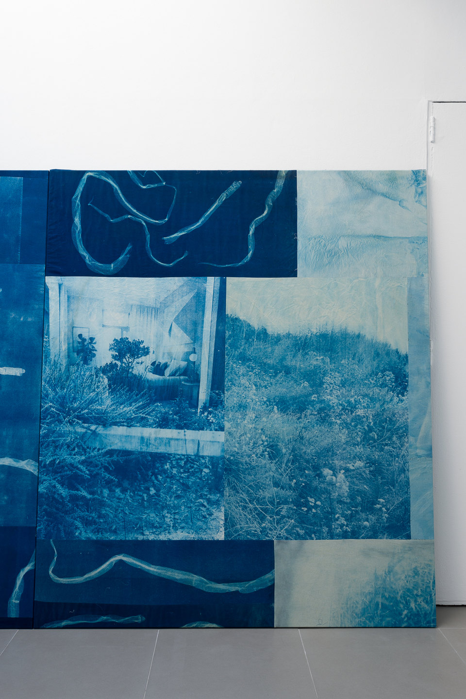 Felix Melia, Detail  'Plant Bed', from 'Stages', 2022, cyanotype print on cotton