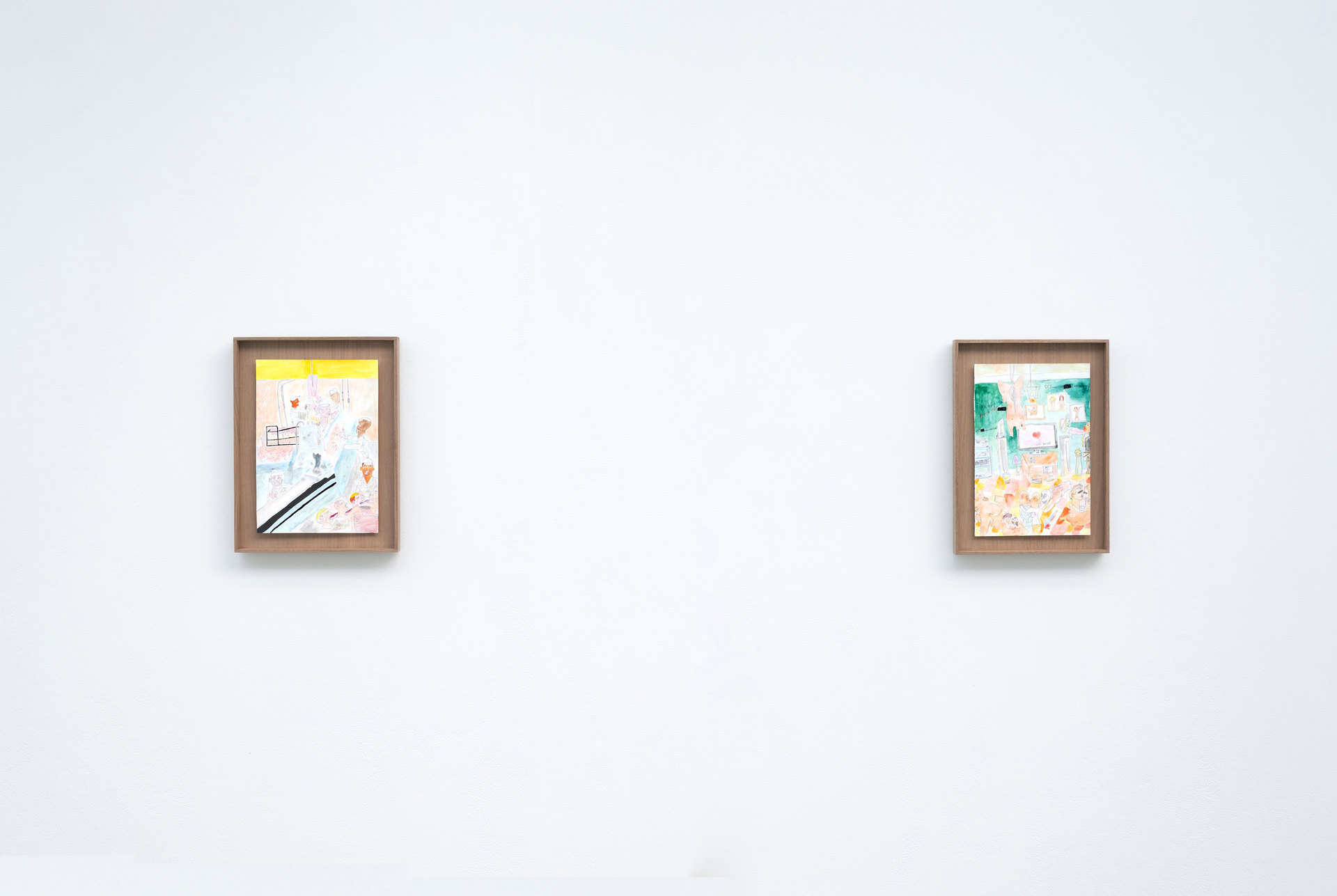 'Factory 1', 2012, 'House Party 4', 2015, Nicola Frimpong  watercolour, ink, (21cm x 29cm) on walnut timber tray, (28cm x 36cm x 4cm)