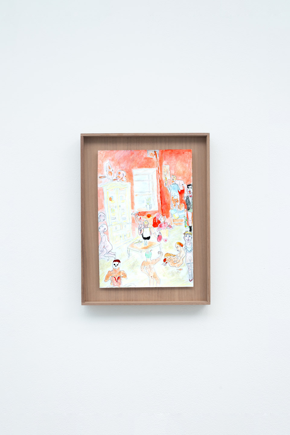 'After McCarthy - Black & White Tapes', 2015 watercolour, ink, (21cm x 29cm) on walnut timber tray, (28cm x 36cm x 4cm)