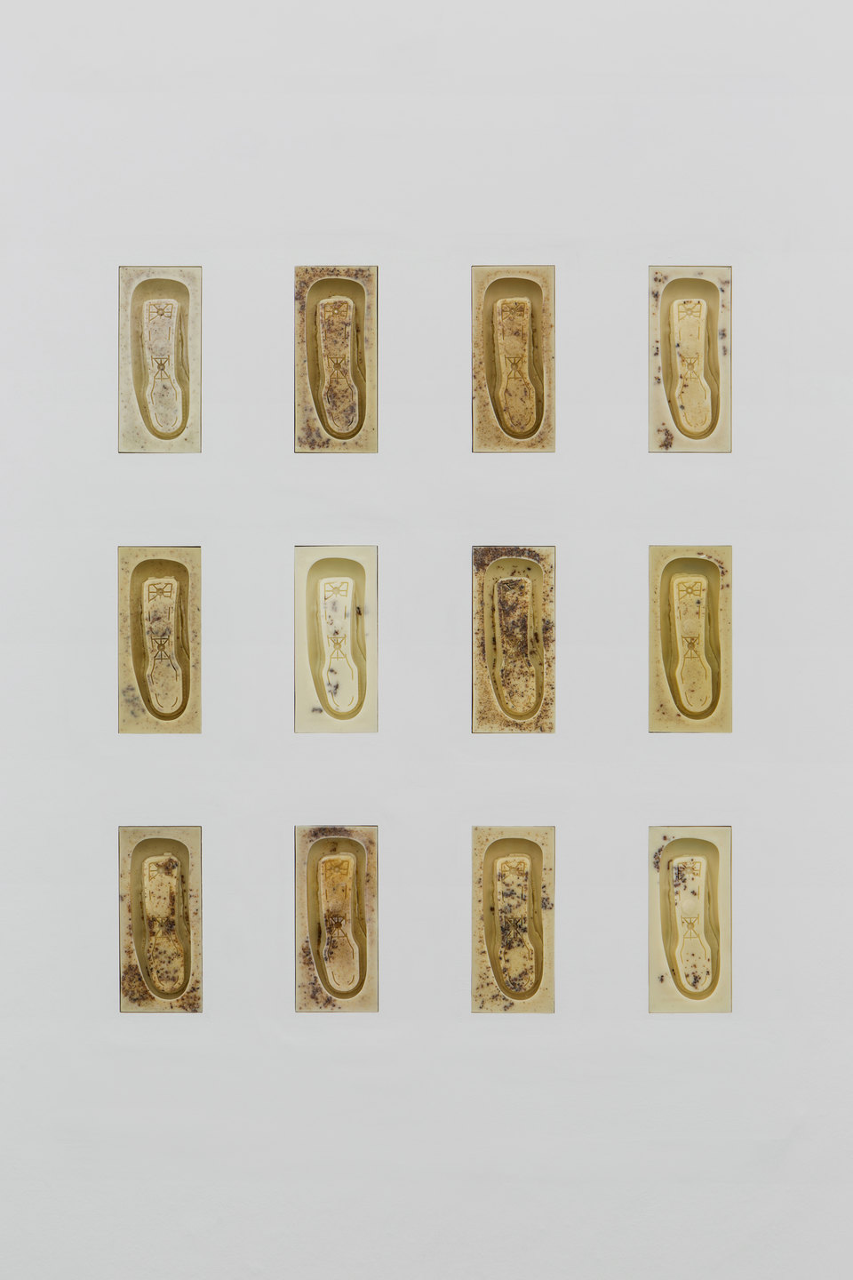 Patricia L. Boyd, 'Aeron Armrest I-XII', 2019, Used restaurant grease, wax, damar resin 31.1 x 13.7cm each, Cell Project Space