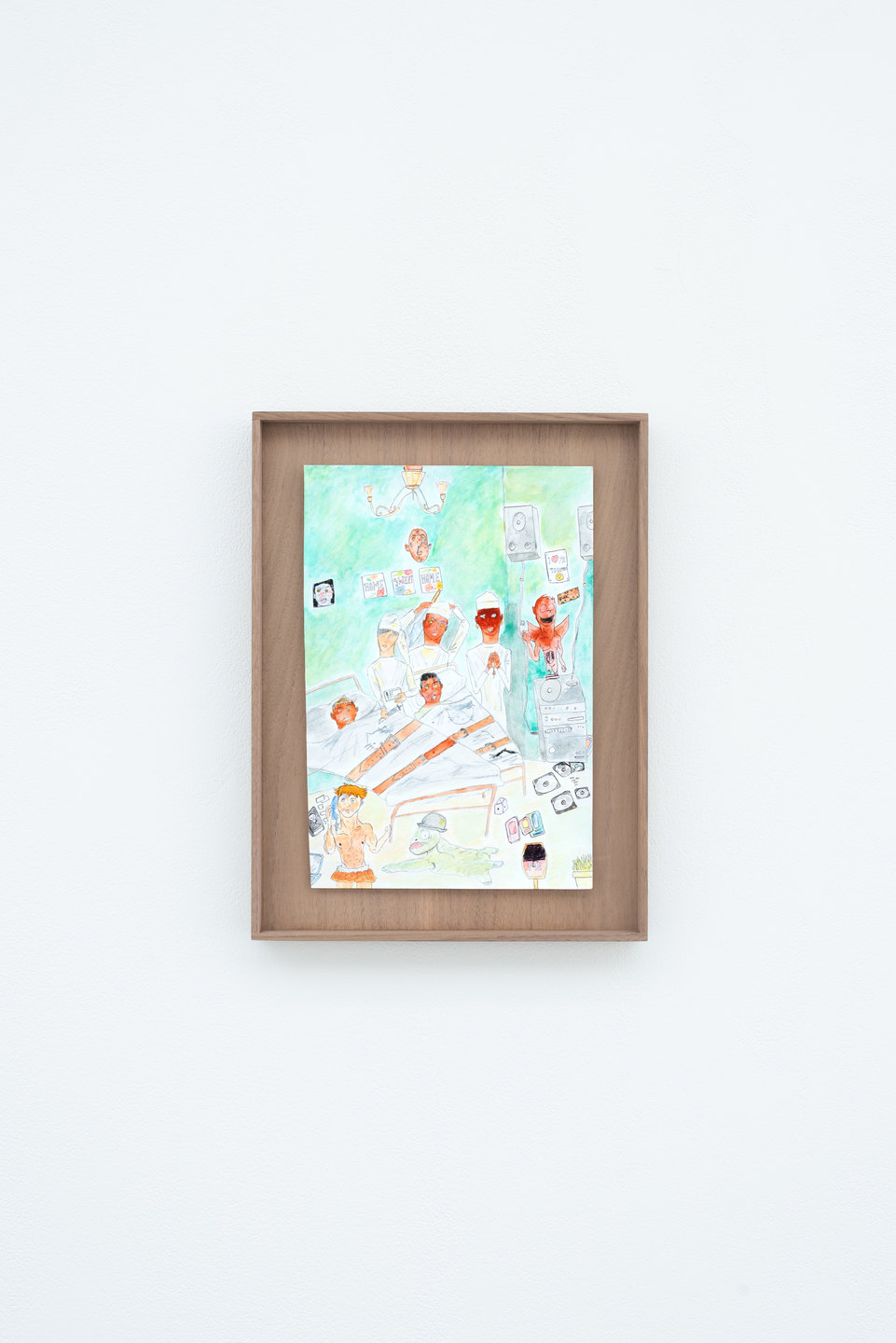 'Home Sweet Home', 2015, Nicola Frimpong,  watercolour, ink, (21cm x 29cm) on walnut timber tray, (28cm x 36cm x 4cm)
