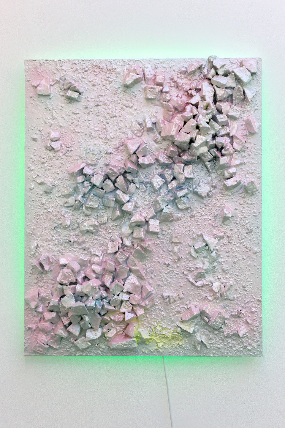 Adham Faramawy, Hi! I’m happy you’re here 1, 2014, plaster, jesmonite, spray paint, led light, (l. 100 cm x w. 80 cm), Cell Project Space, HYDRA, 2014