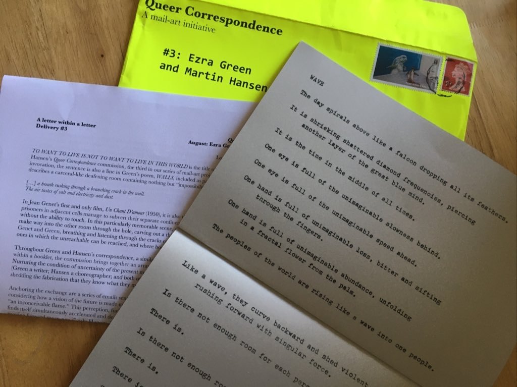 Ezra Green & Martin Hansen, Queer Correspondence #3, 2020, Cell Project Space. Image submitted by Daniel Fountain