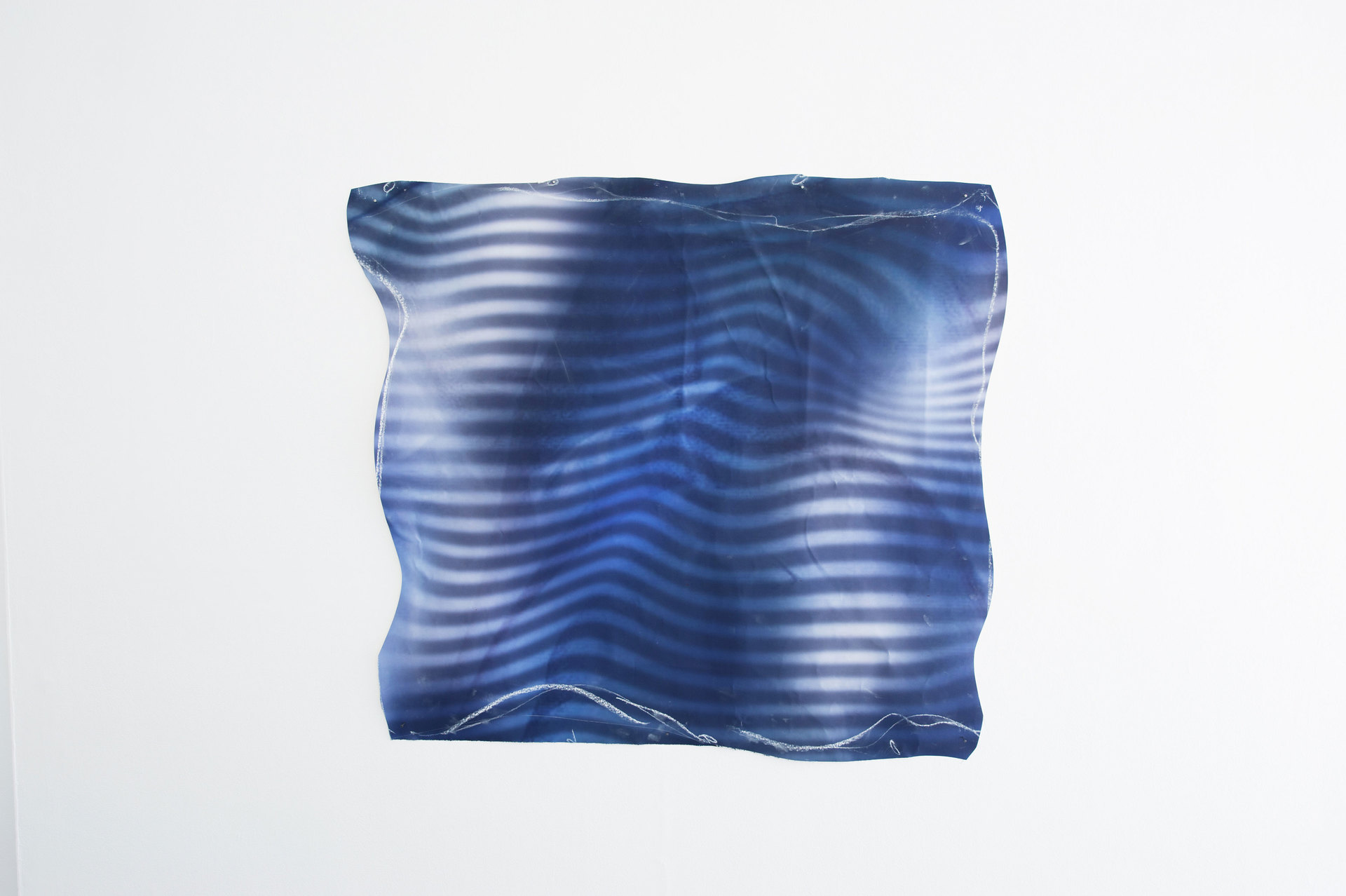 Florian Auer, Not Yet Titled (Blue Print), 2013, print on canvas, chalk, (130 x 115 cm)