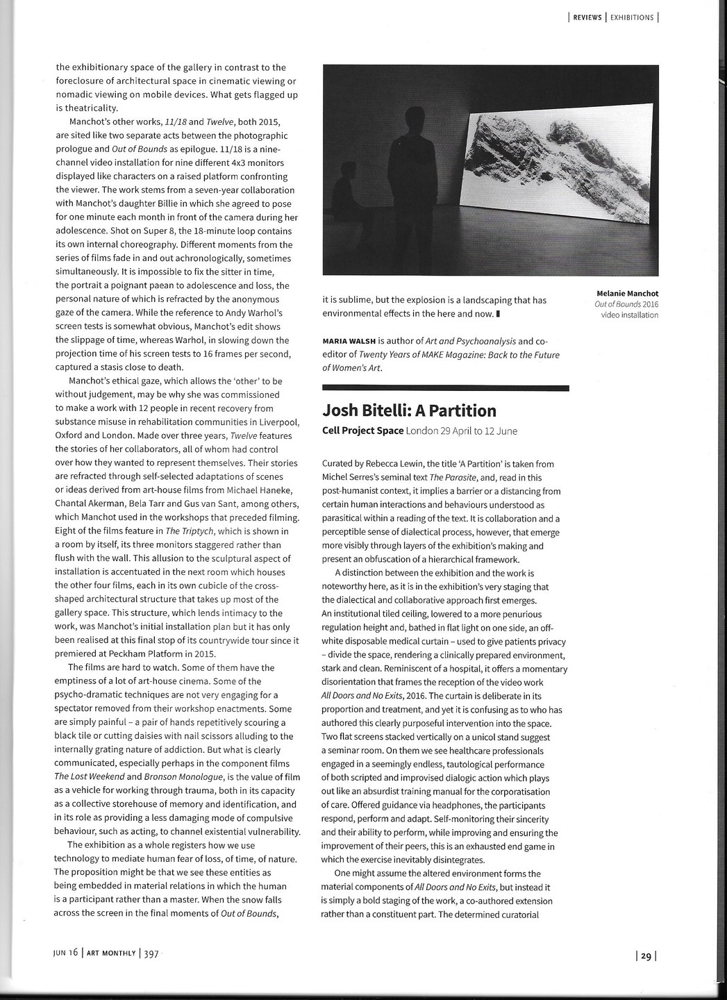 Art Monthly, Josh Bitelli, A Partition, 2016