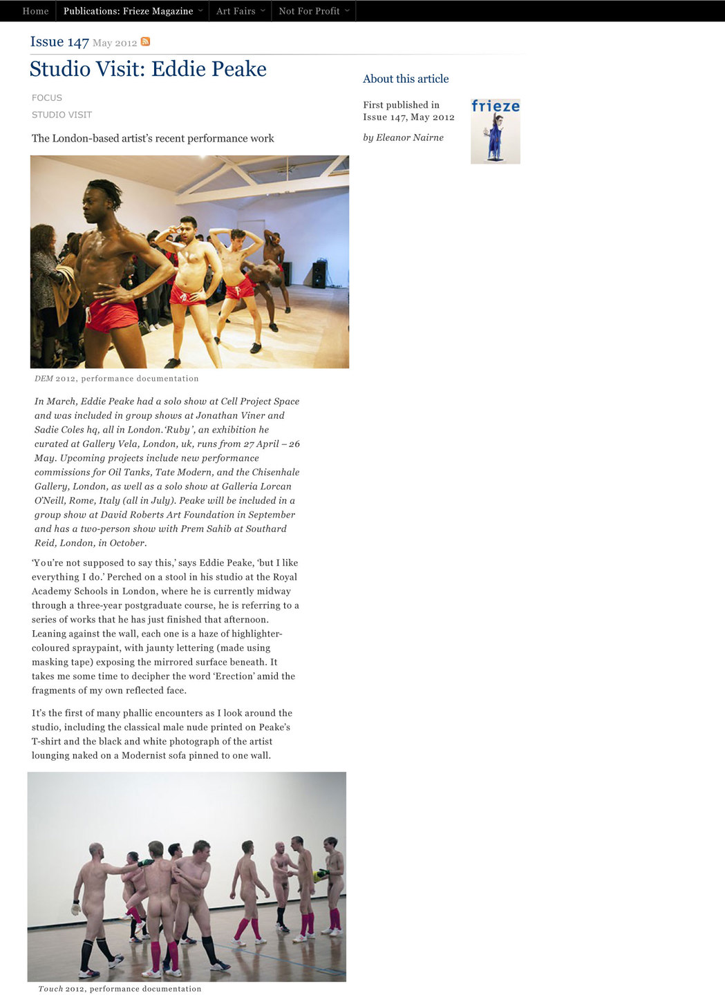 Eddie Peake by Eleanor Nairne Frieze focus, May 2012