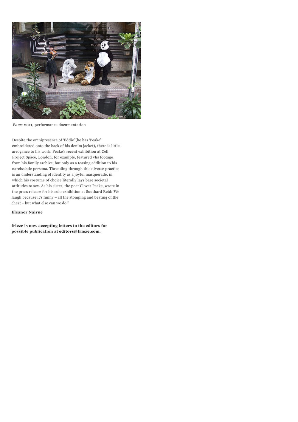 Eddie Peake by Eleanor Nairne Frieze focus, May 2012