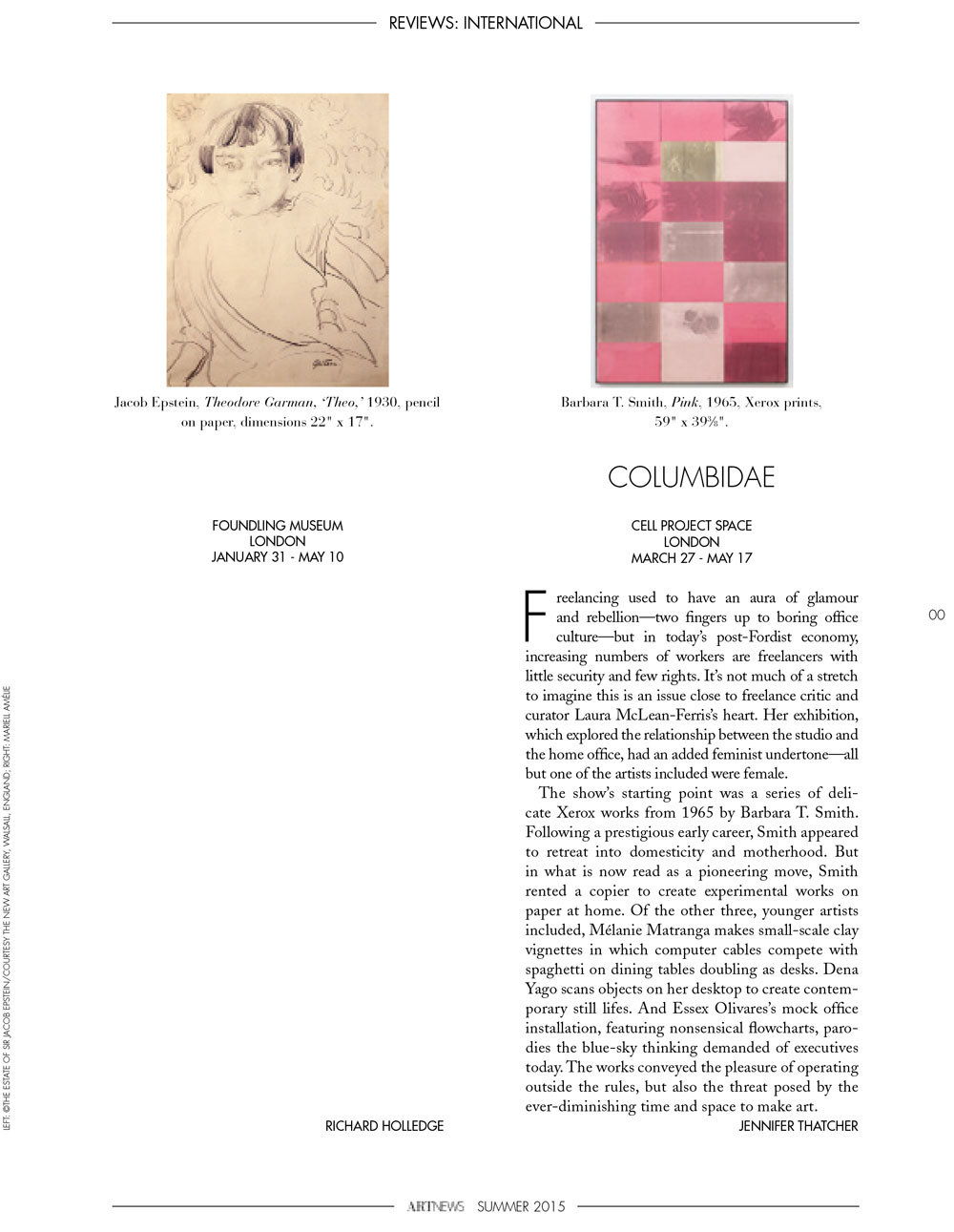 Columbidae, Art News, Jennifer Thatcher, 2015