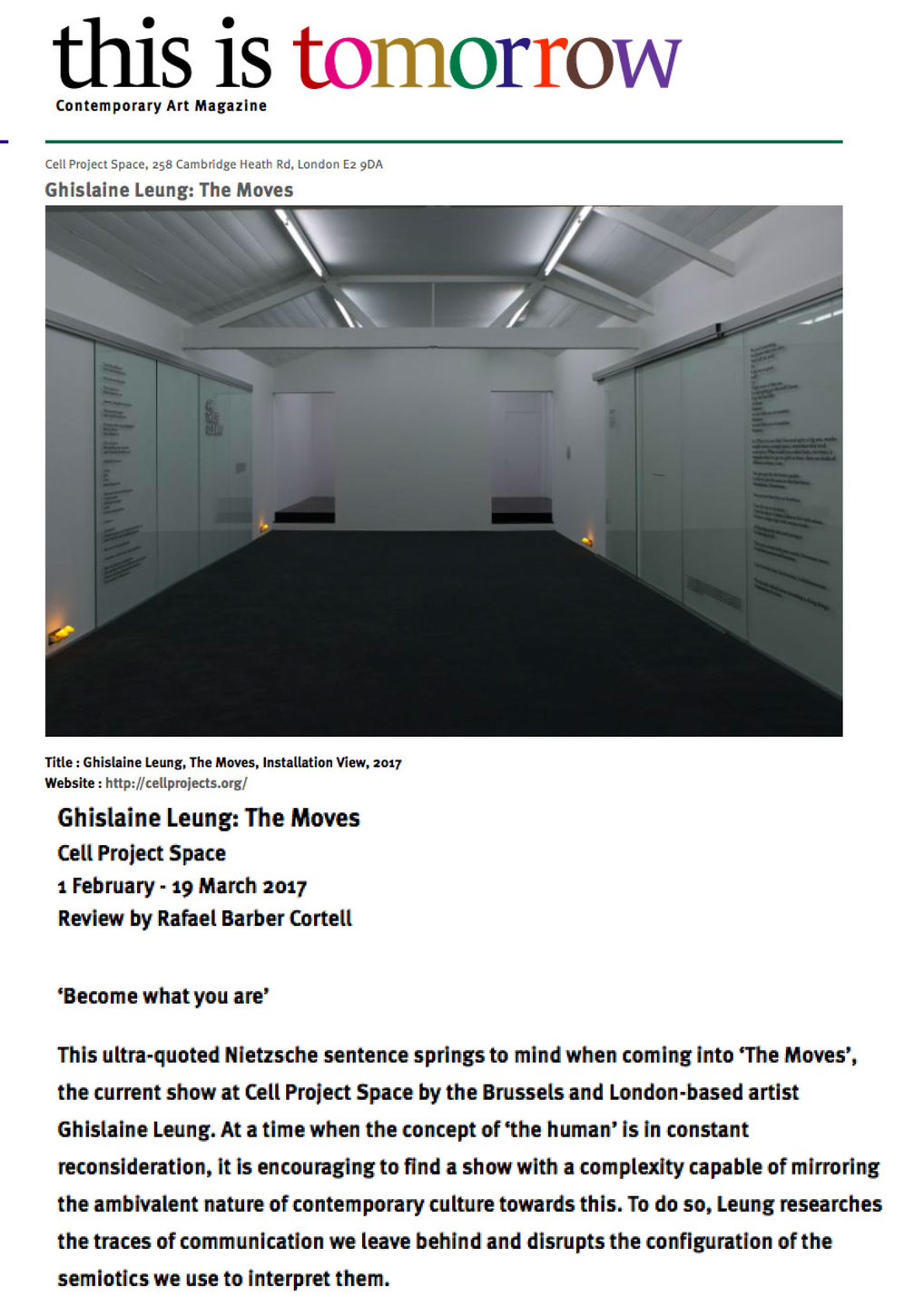 The Moves, Ghislaine Leung. Review  this is tomorrow page 1