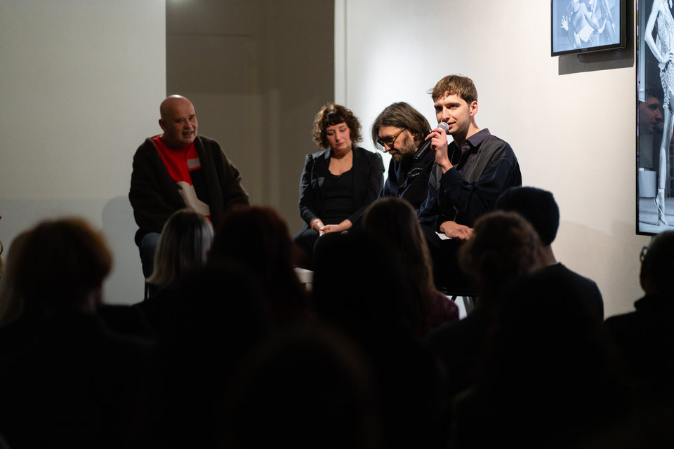 Guus Beumer, Phyllis Cohen, Bruno Birmanis, and Adomas Narkevičius at Untamed Assemblies 1 Launch, 2025, Cell Project Space