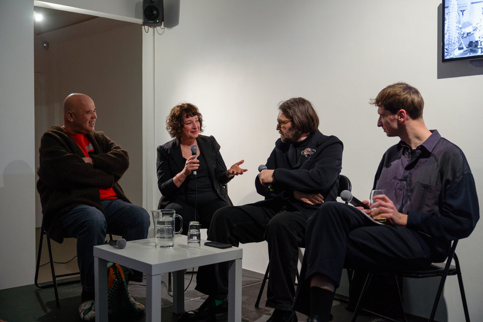 Guus Beumer, Phyllis Cohen, Bruno Birmanis, and Adomas Narkevičius at Untamed Assemblies 1 Launch, 2025, Cell Project Space