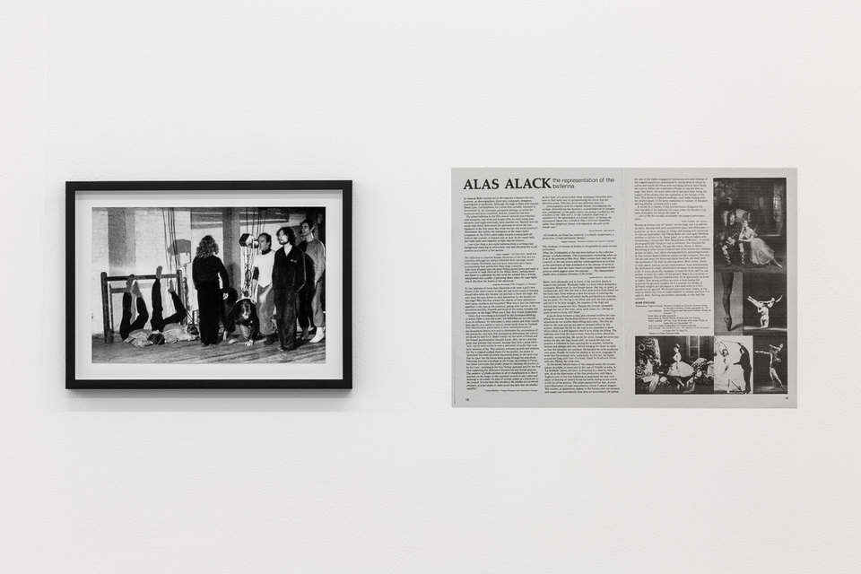 X6 Dance Space (1976-80): Liberation Notes, 'Dancing Ledge', 1977, Jacky Lansley with Rose English & others, X6 Dance Space, Framed c-print, photograph by Geoff White, 35.5cm x 26cm; 'Alas Alack', 1980, Rose English, New Dance magazine, Issue 15, p.18-19