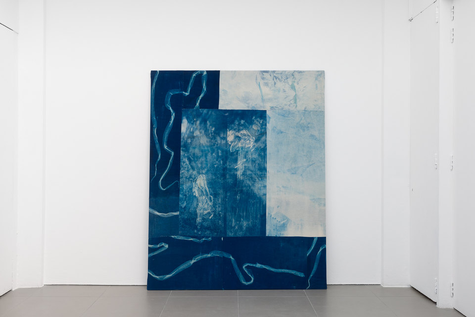 Felix Melia, Detail  'Lost and Found', from 'Stages', 2022, cyanotype print on cotton