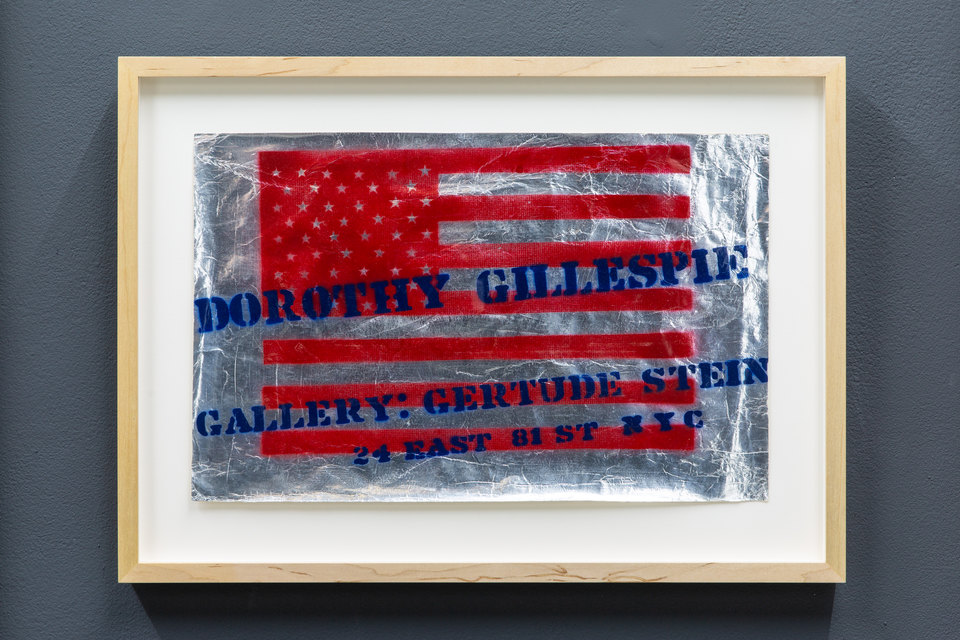 Dorothy Gillespie, Exhibition Poster, 1966, Spray paint on foil, 30 x 47cm, Shit and Doom - NO!art, 2019, Cell Project Space
