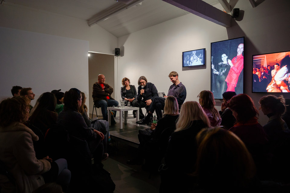 Guus Beumer, Phyllis Cohen, Bruno Birmanis, and Adomas Narkevičius at Untamed Assemblies 1 Launch, 2025, Cell Project Space