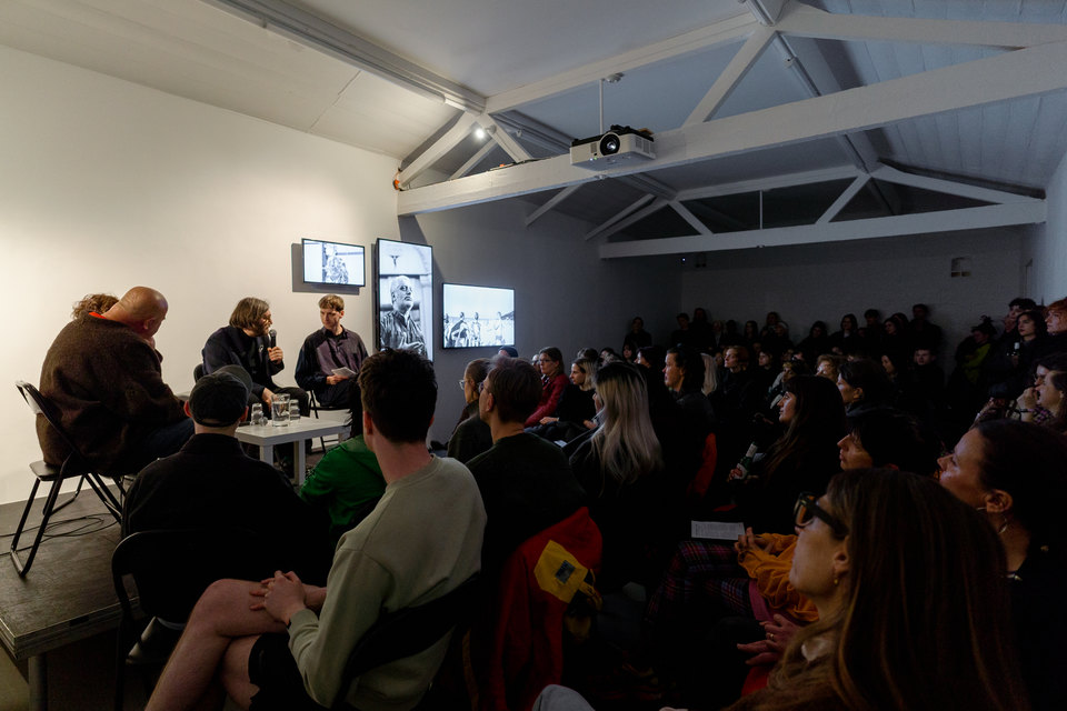 Guus Beumer, Phyllis Cohen, Bruno Birmanis, and Adomas Narkevičius at Untamed Assemblies 1 Launch, 2025, Cell Project Space