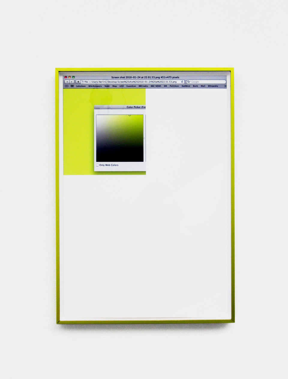 Color Picker 1 2010, Digital print, anodised aluminium frame, (51 x 35.5 cms / 20 1/8 x 14 ins), Cell Project Space