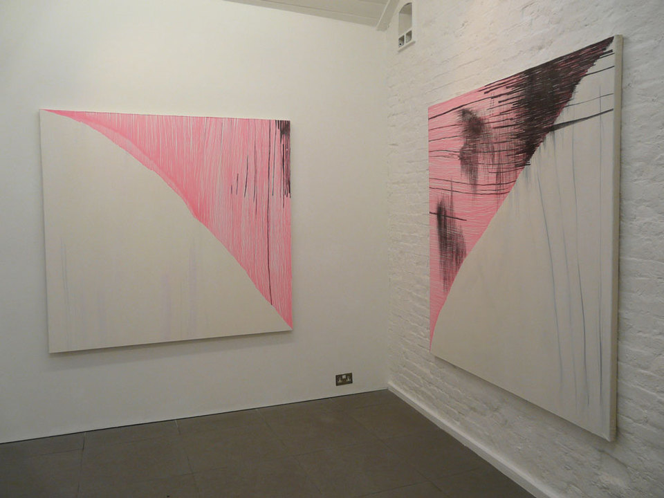 Charlie Danby 'Imperfect Square' 2009, Highlighter Pen, graphite pencil on canvas (h.170cm x w.160cm) & 'Cold Shoulder' 2009 (h.160cm x w.170cm)