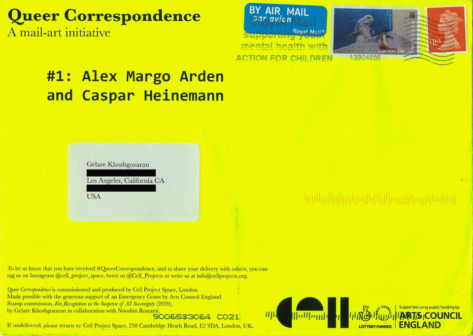 Alex Margo Arden & Caspar Heinemann, Queer Correspondence #1, 2020. Image submitted by Gelare Khoshgozaran, Los Angeles, USA.