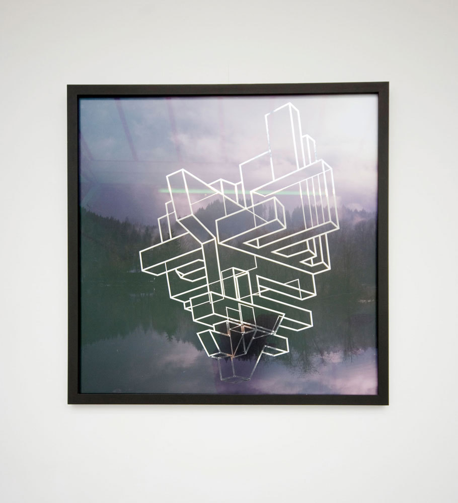 Heather and Ivan Morison 'Earthwalker Eugene 2', 2007, framed photographic print and letraline tape 100cm x 100cm (framed)