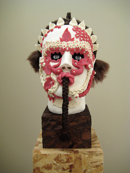 Jonathan Baldock, Andromeda, 2007, Salt-dough, pins,ribbon, dolls eyes, polystyrene, colouring, paint, synthetic hair, 29 x 42 x 26 cm plinth 121 x 42 x 26, Cell Project Space