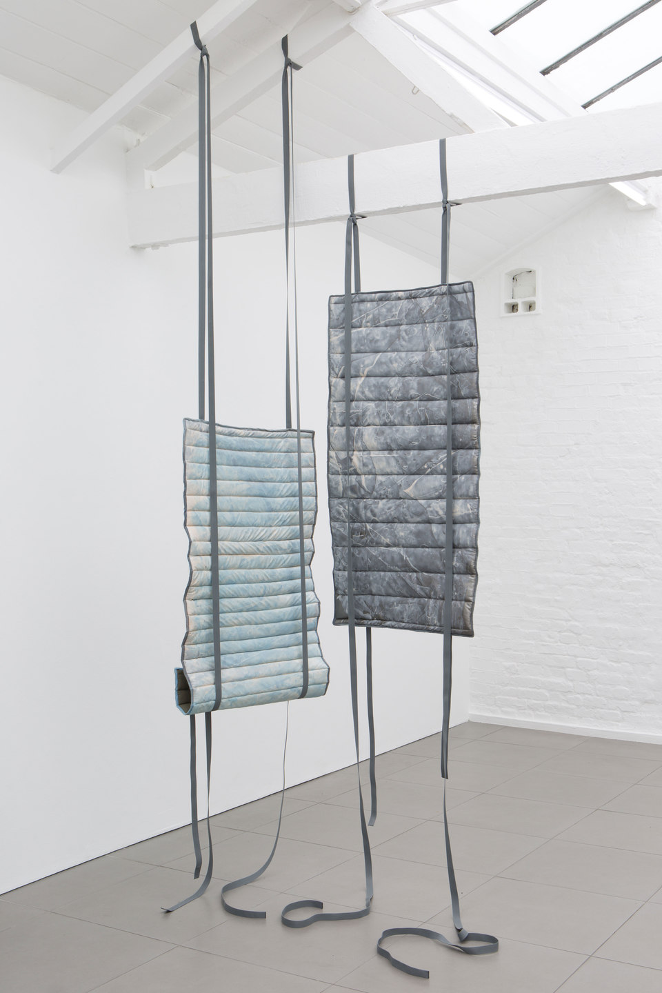 Kate Mackeson & Henrik Potter, ‘landlords are not currently collecting rent in self-love’, Kate Mackeson, Bullet proof (blue) & Bullet proof, 2016, Cell Project Space