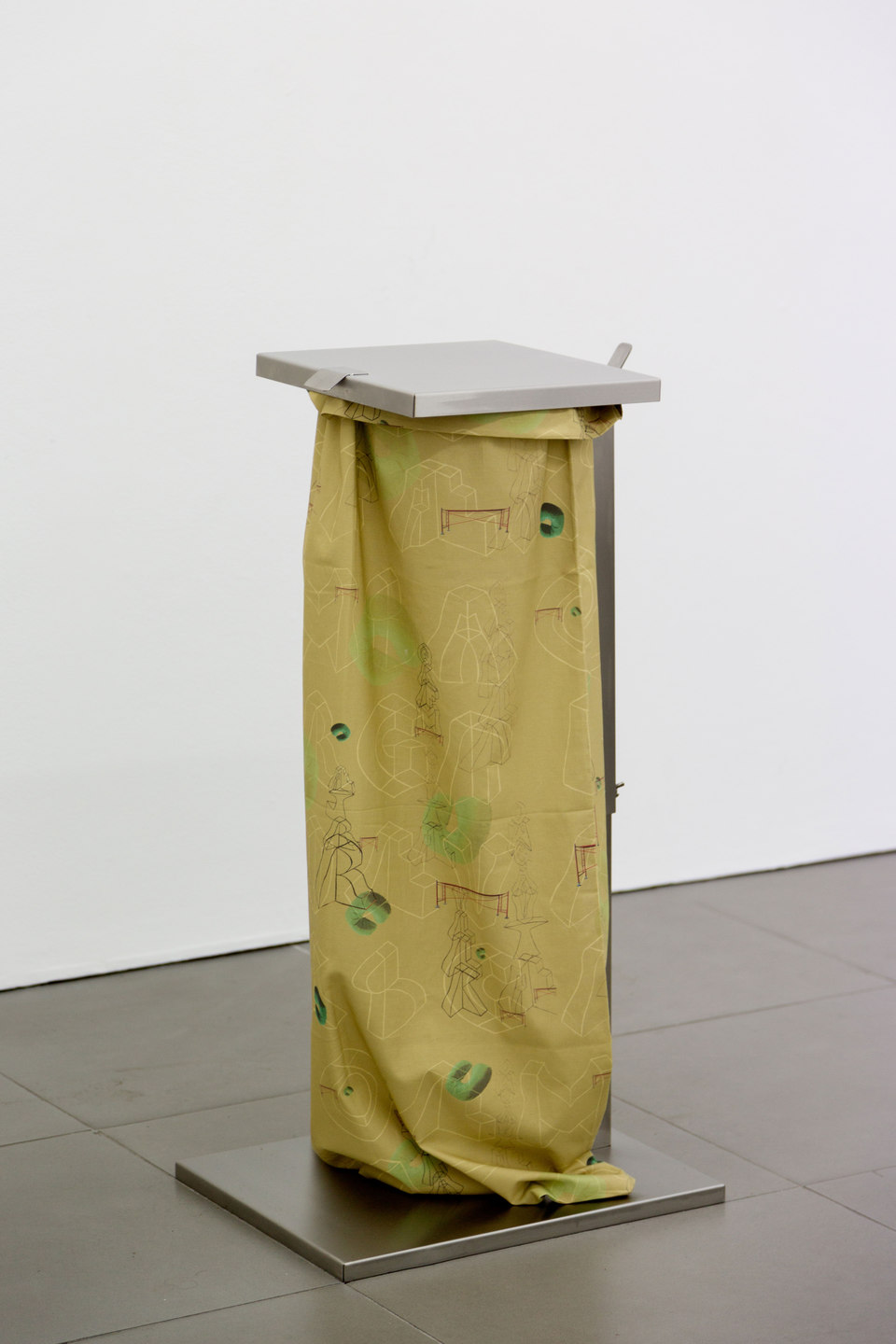 Marte Eknæs, Reboot Horizon, 'Disposal' (featuring Nicolau Verguerio), 2013, steel trash bag stand, custom printed fabric, Cell Project Space