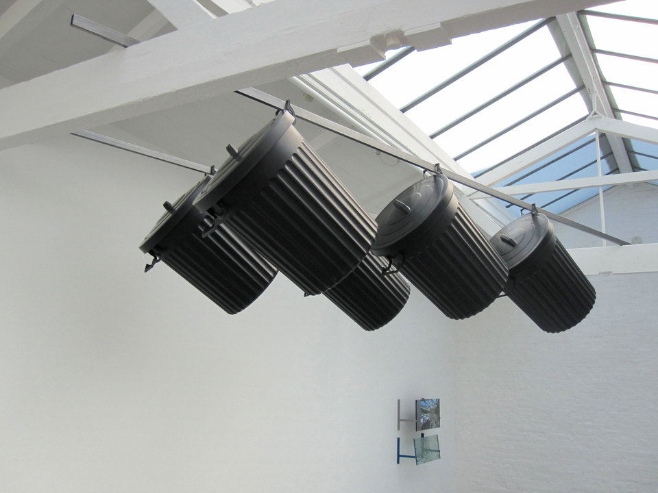 Matthew Smith, Word For Pleasure 2011, Plastic dustbins, steel. Dimensions variable, Cell Project Space