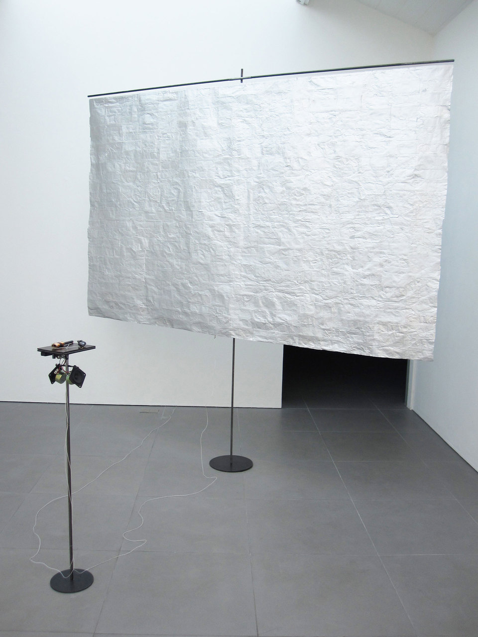 Warren Mclachlan, 'Skylark (double bill)', 2010 cigarette foil, steel, wood, galena copper, ferrite, amplifier, speakers, Cell Project Space